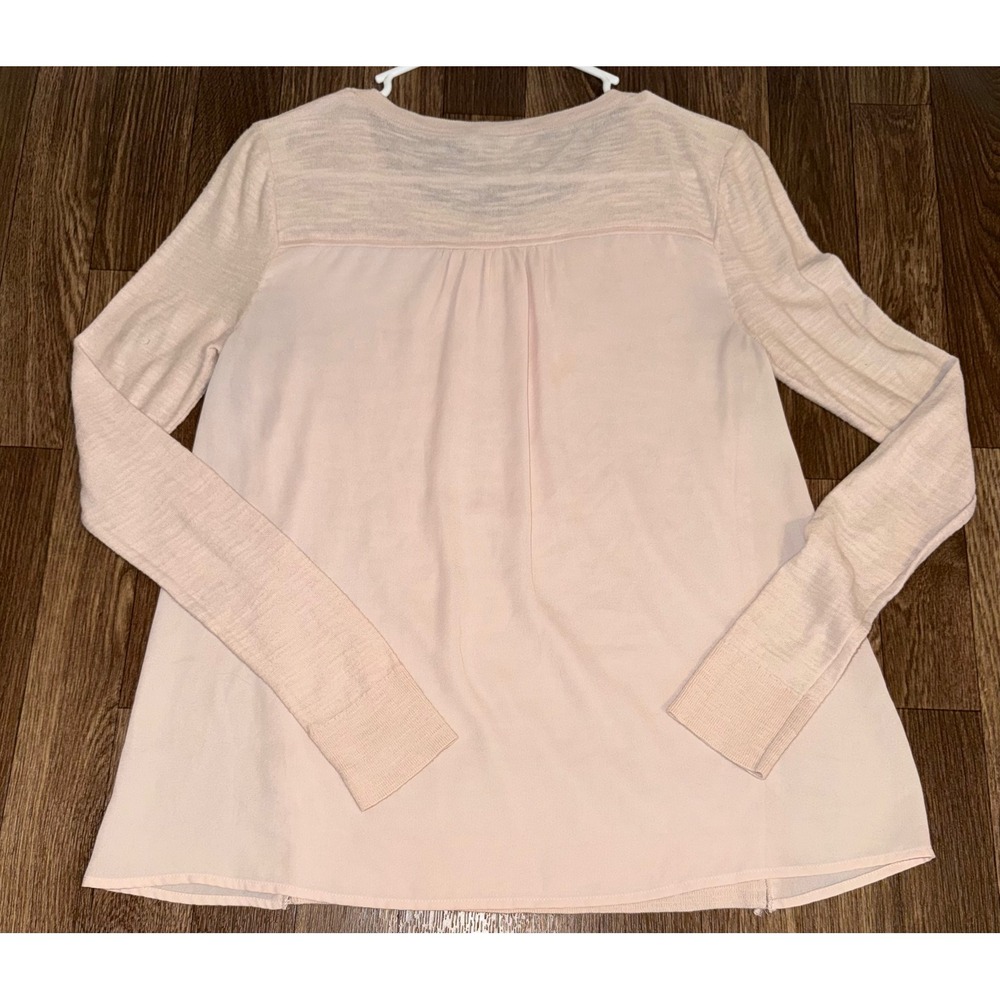 LOFT Outlet Womens XS Pale Pink Mixed Media Lace Trim Long Sleeve Top 418802 - Picture 2 of 7